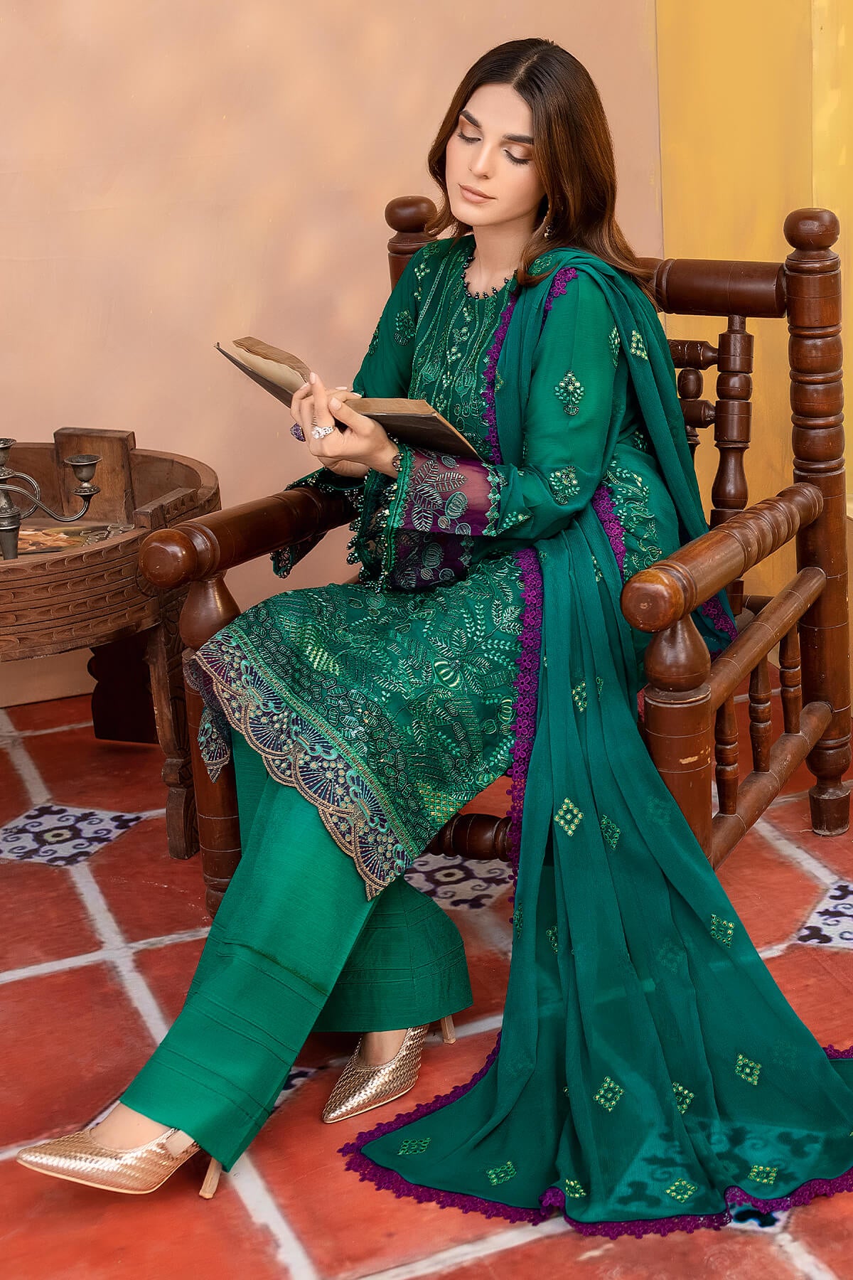 Zafreen - 3 Piece Embroidered Chiffon Dress