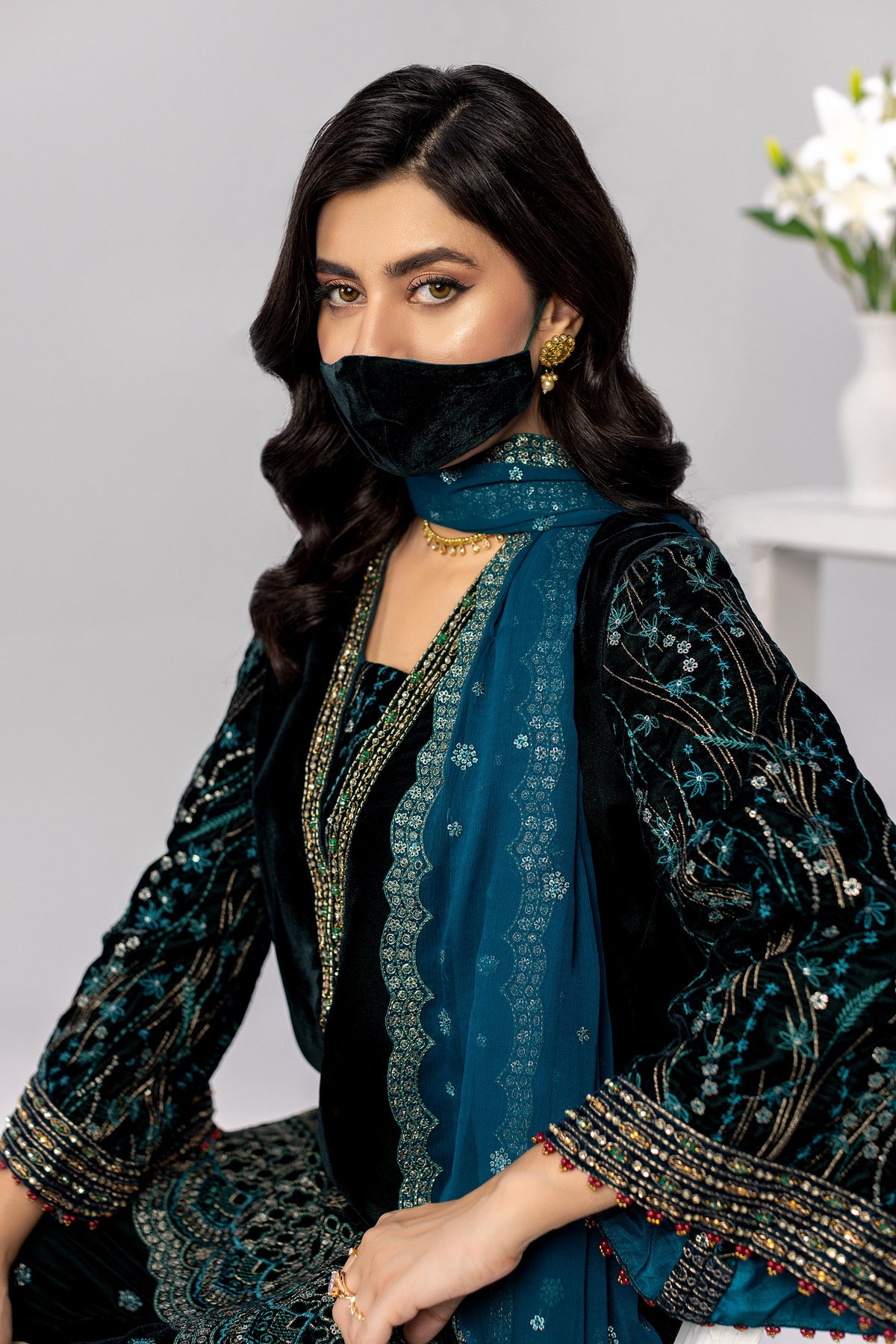 Zafira - 3 Piece Embdoirdered Velvet Dress