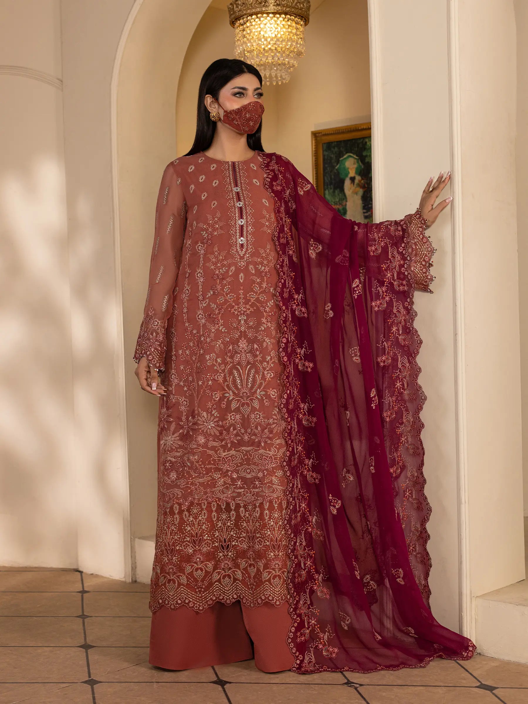 Gulrukh - 3 Piece Embroidered Chiffon Dress