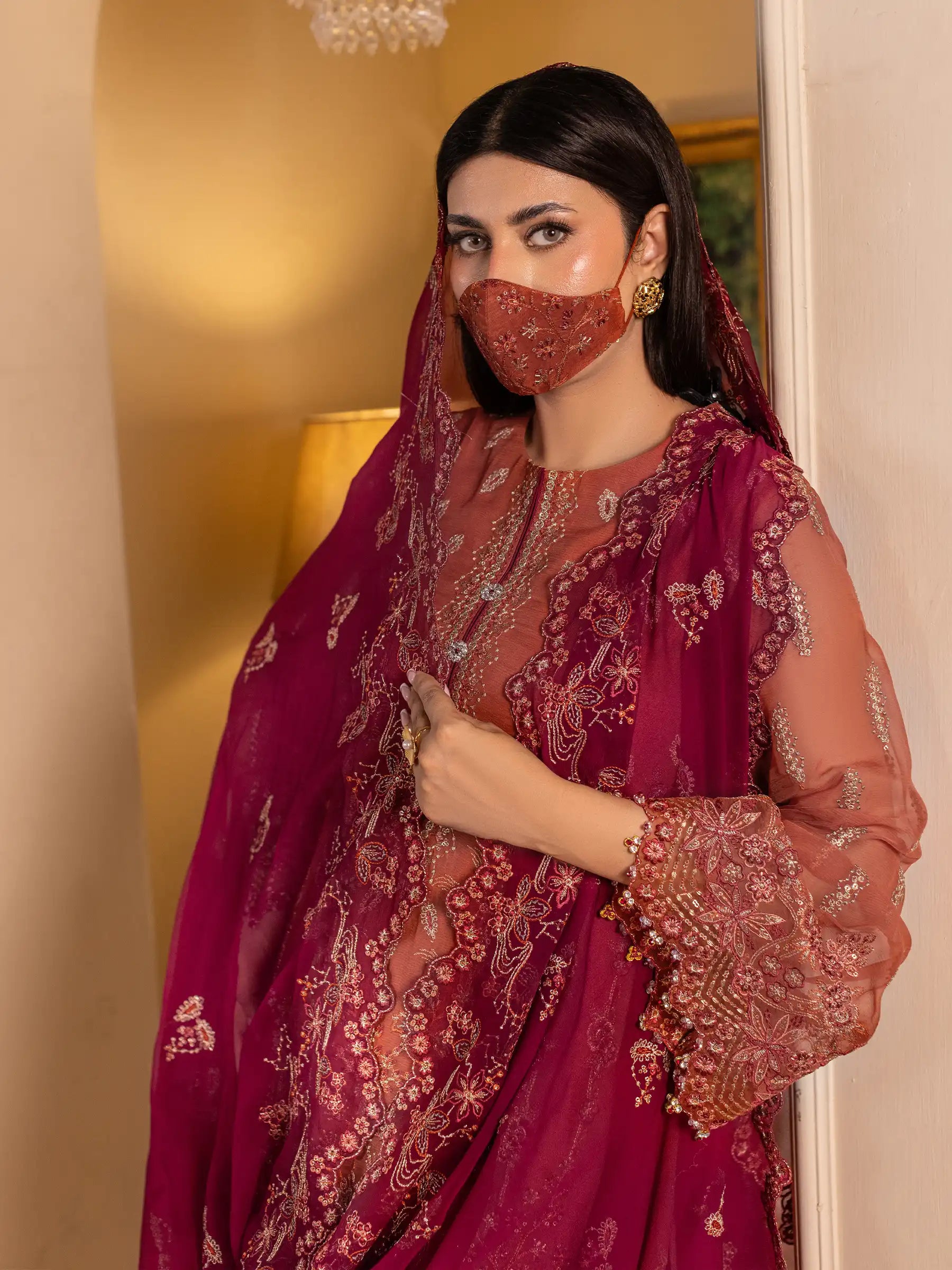 Gulrukh - 3 Piece Embroidered Chiffon Dress