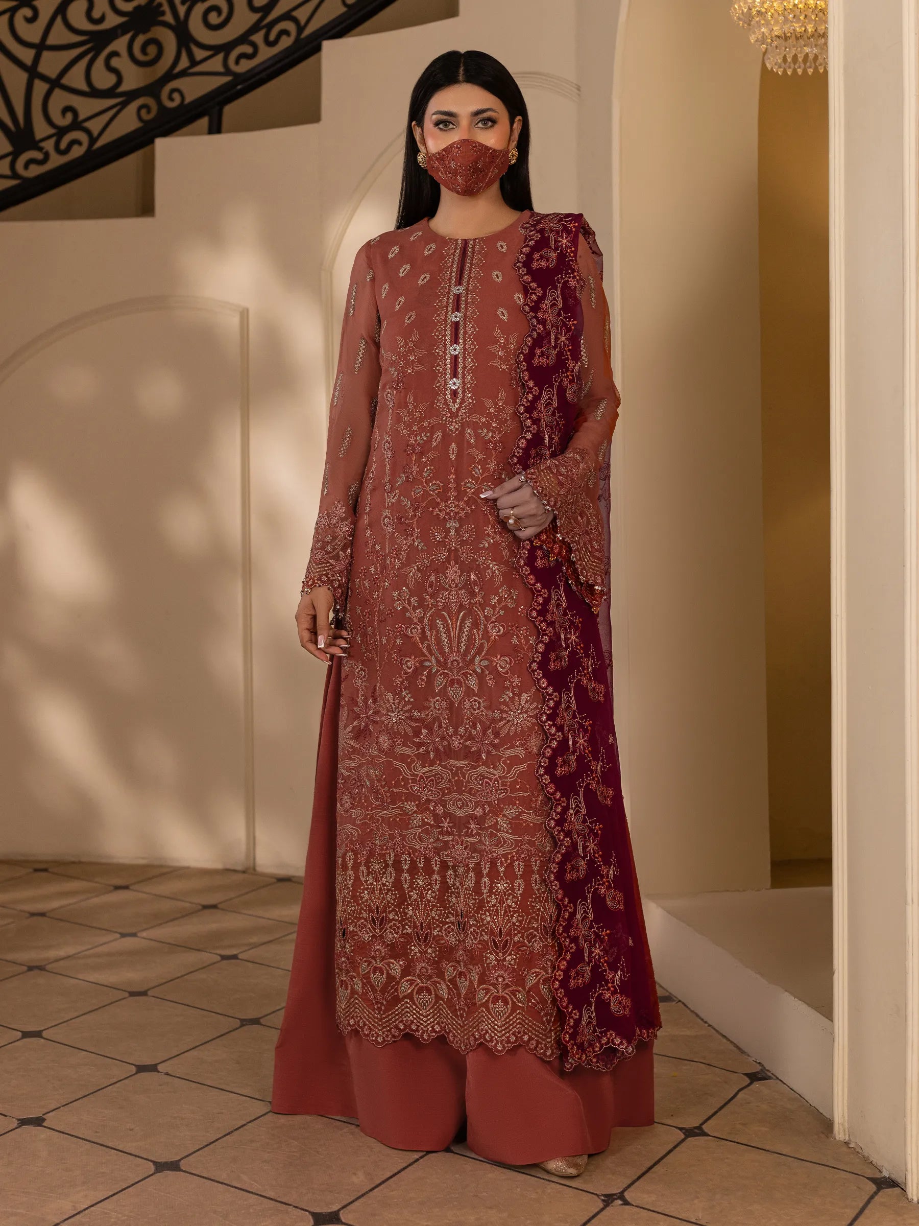 Gulrukh - 3 Piece Embroidered Chiffon Dress