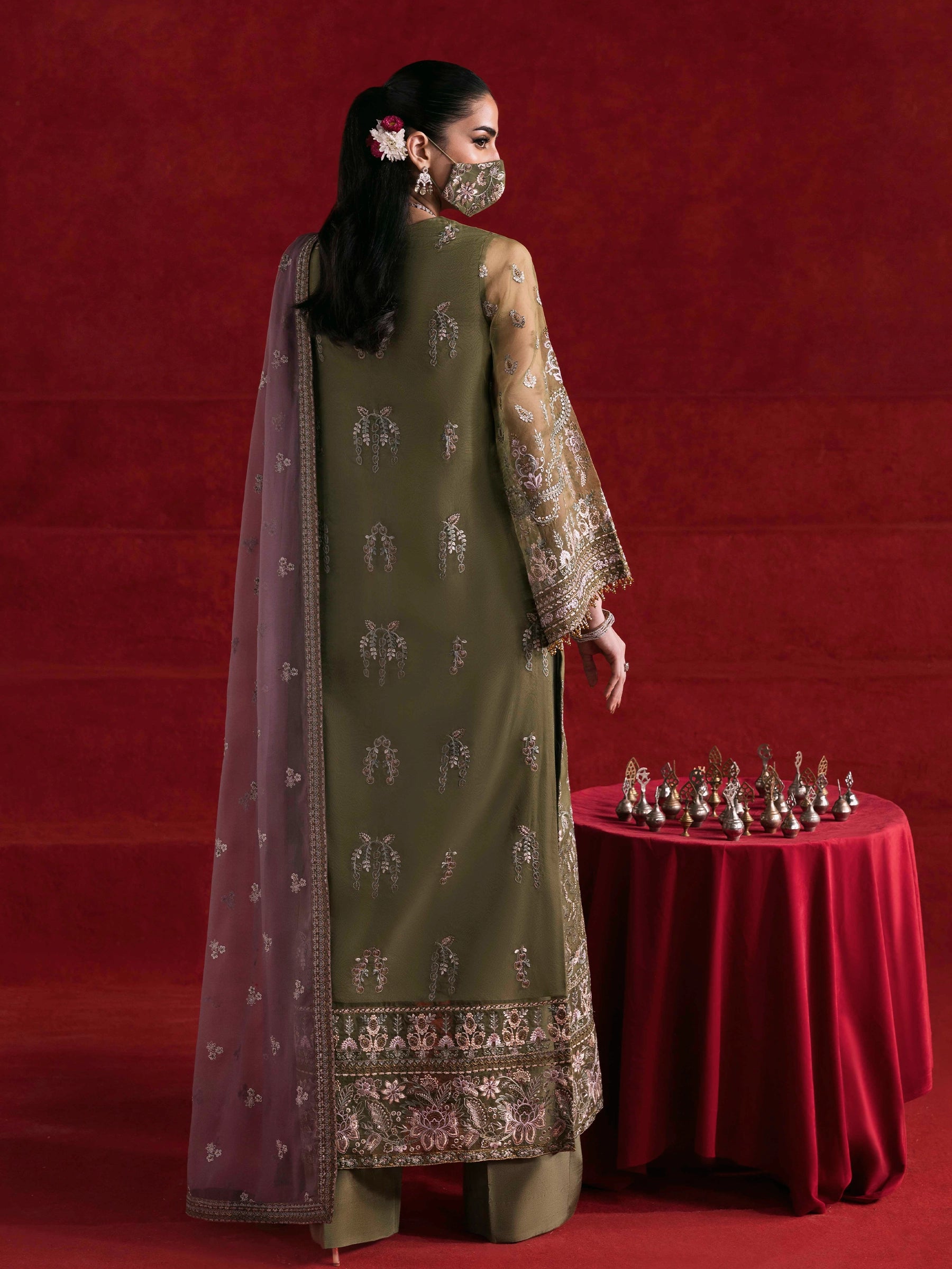 Reyana- 3 Piece Embroidered Organza Dress