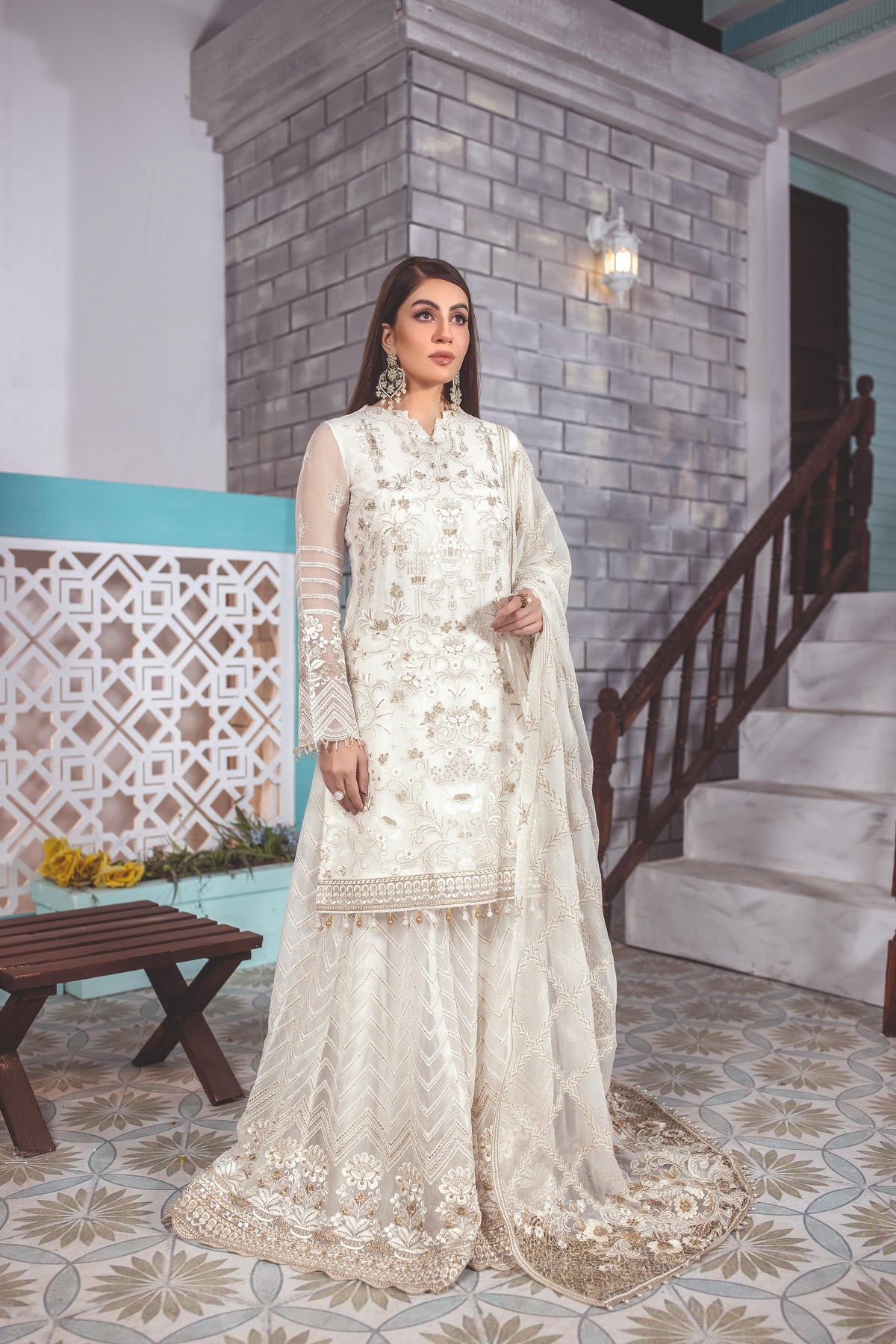 Ivoryelle – 3 Piece Embroidered Chiffon Dress