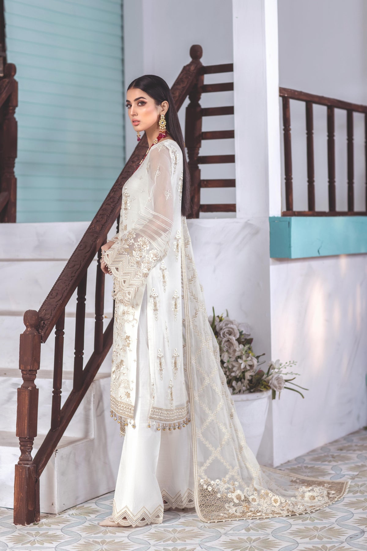 Ivoryelle – 3 Piece Embroidered Chiffon Dress