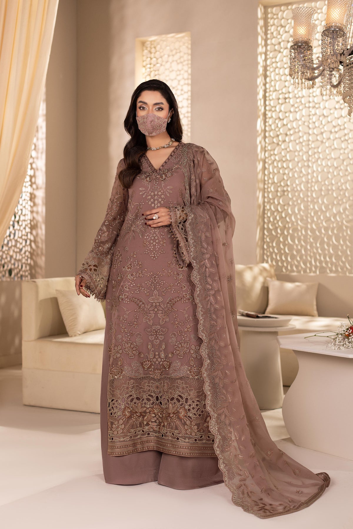 Mauvelle – 3 Piece Embroidered Chiffon Dress