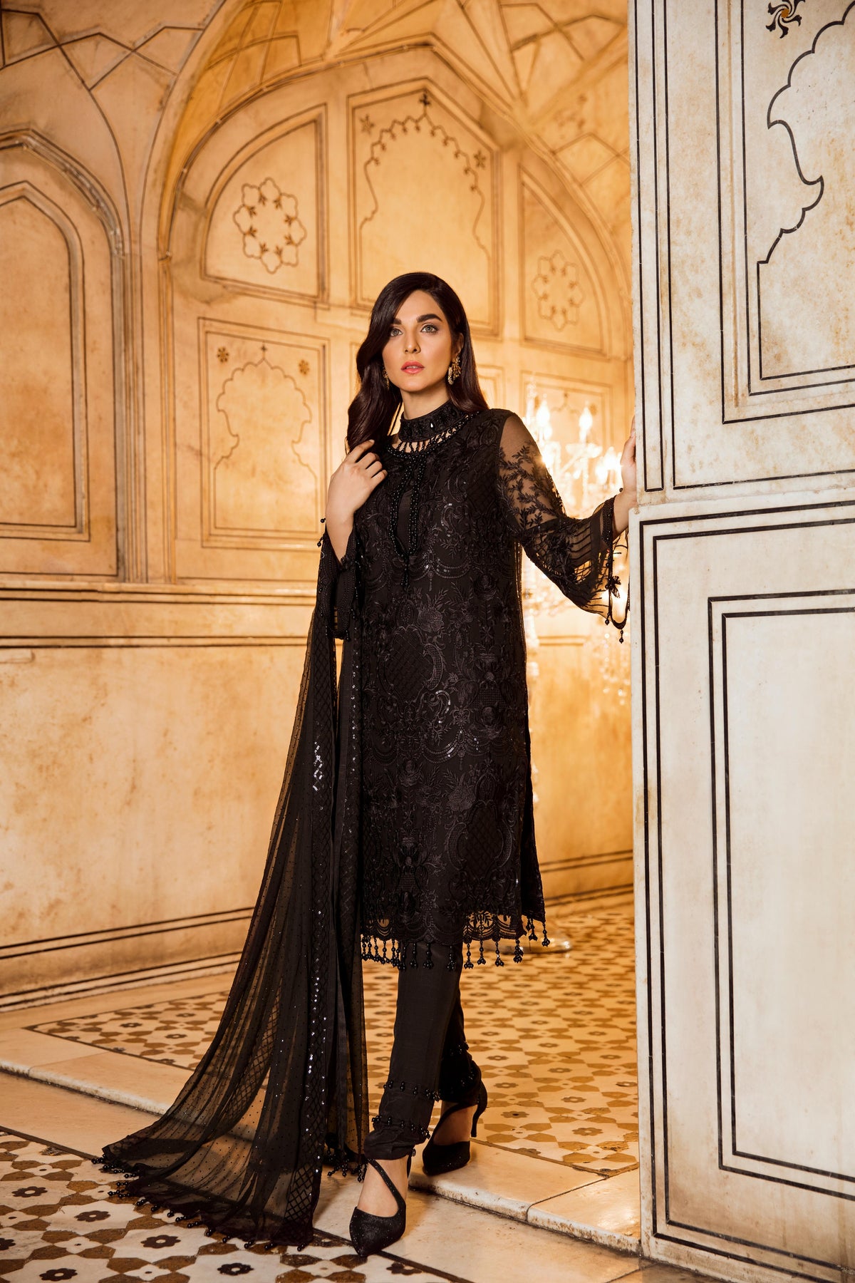 Noiree – 3 Piece Embroidered Chiffon Dress