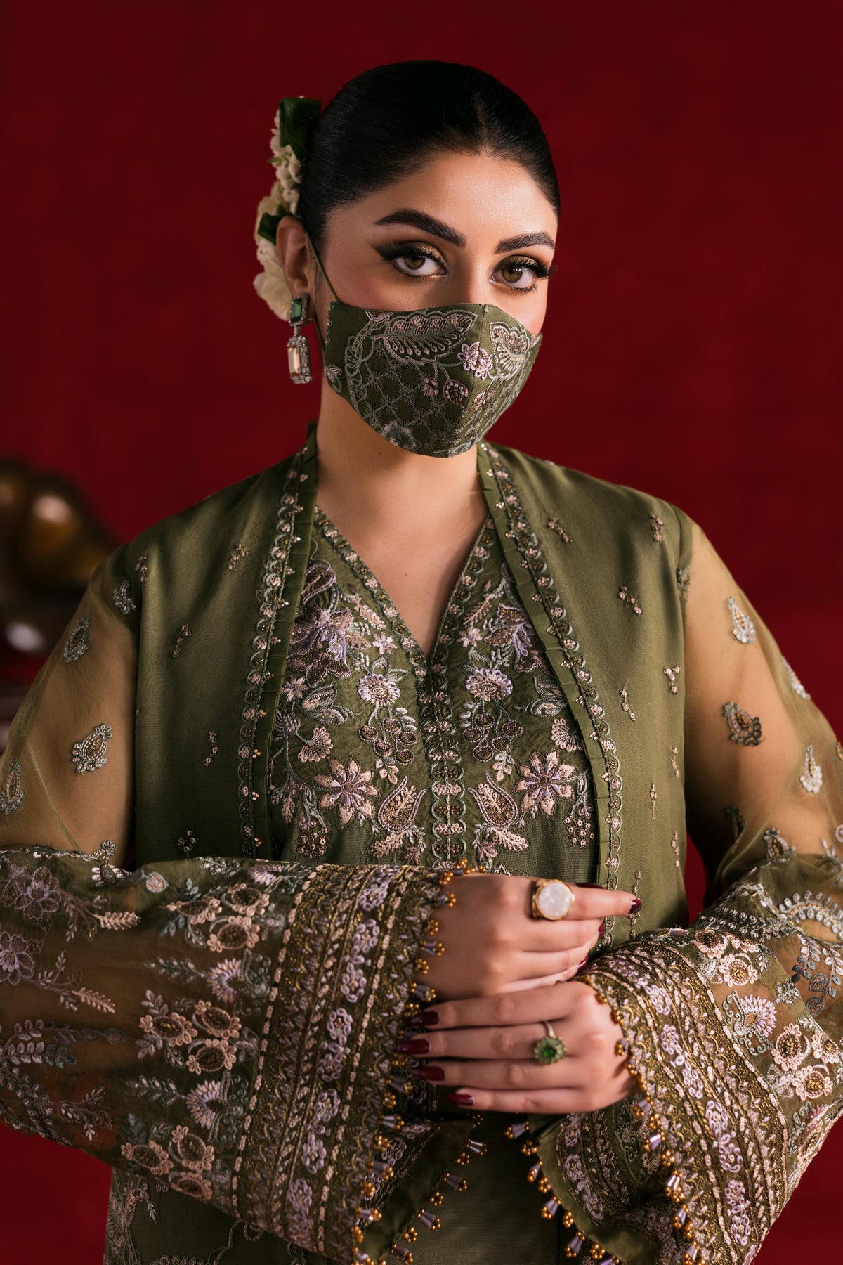 Olivine – 3 Piece Embroidered Chiffon Dress