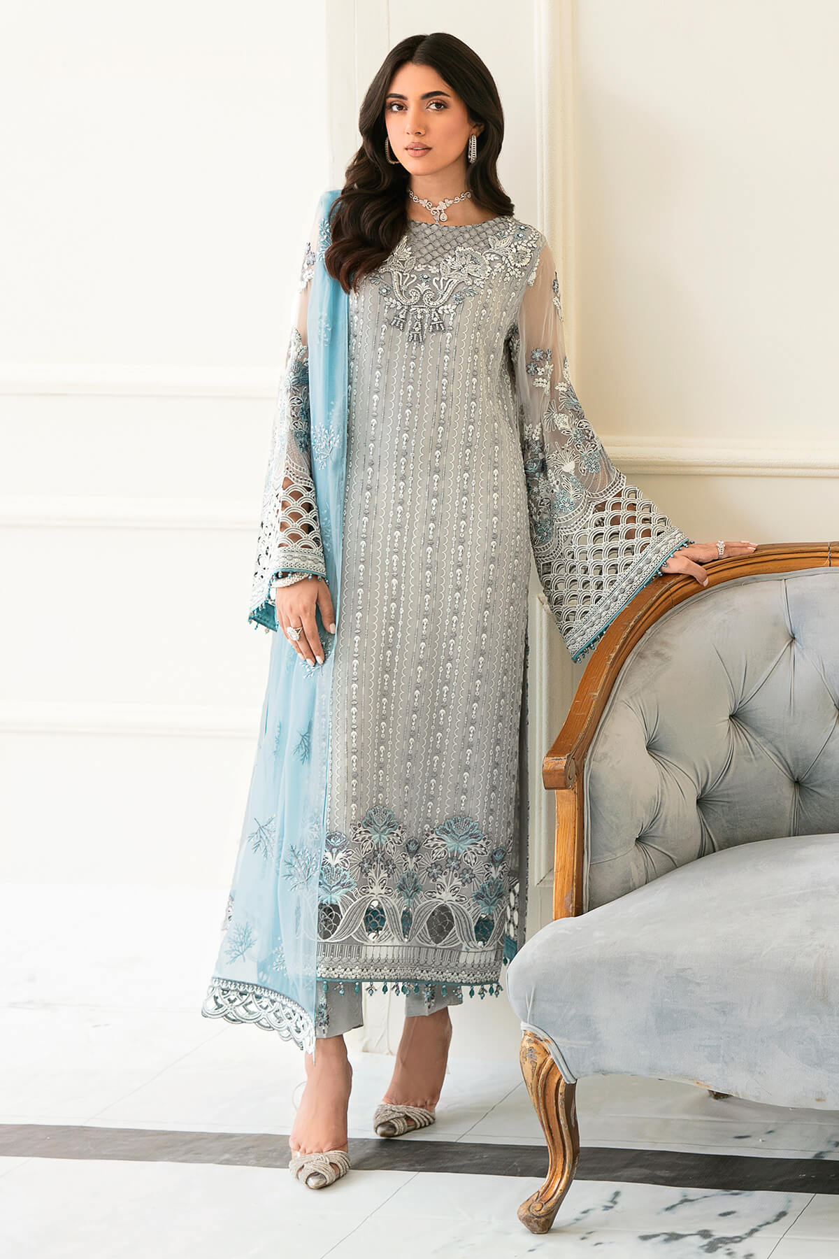 Silviana – 3 Piece Embroidered Chiffon Dress
