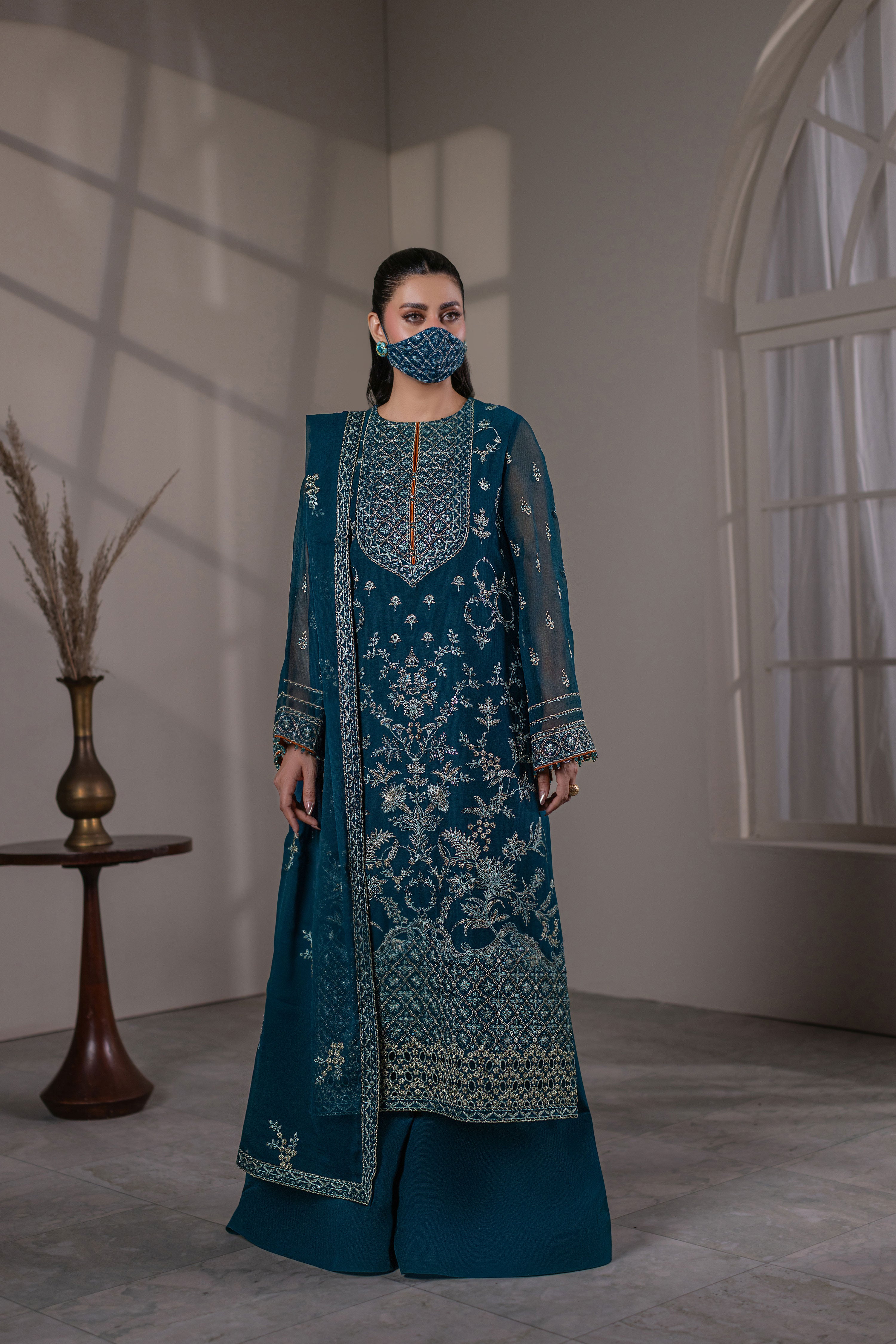 Noirea - 3 Piece Embroidered Chiffon Dress