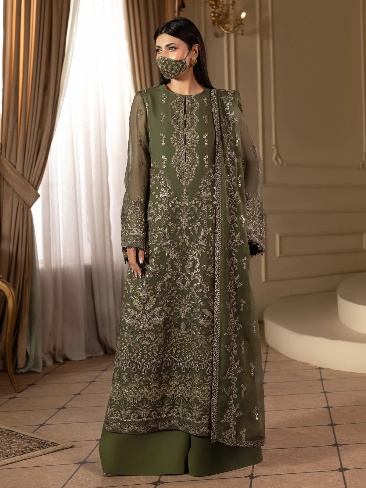 Orlena - 3 Piece Embroidered Chiffon Dress