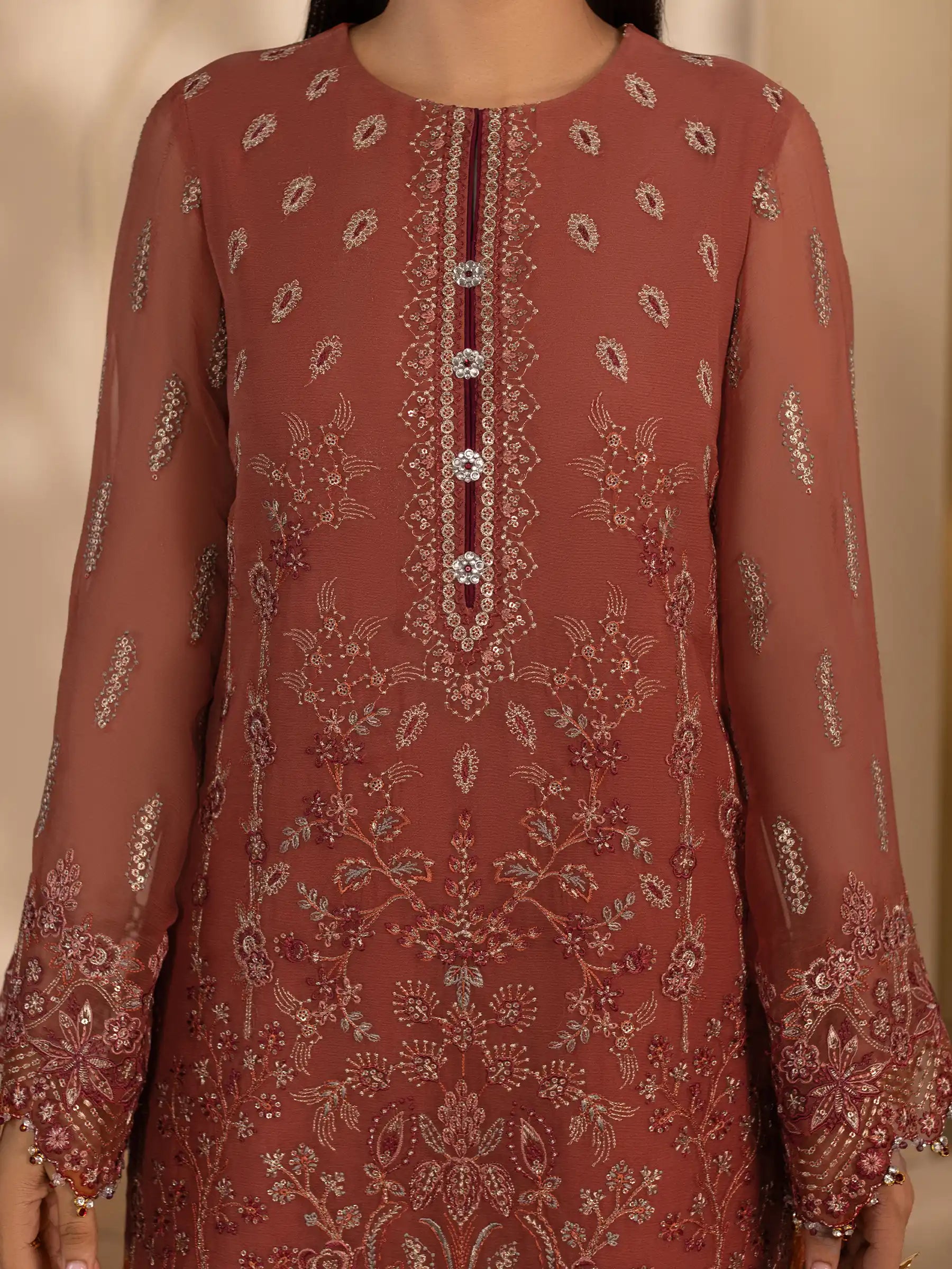 Gulrukh - 3 Piece Embroidered Chiffon Dress