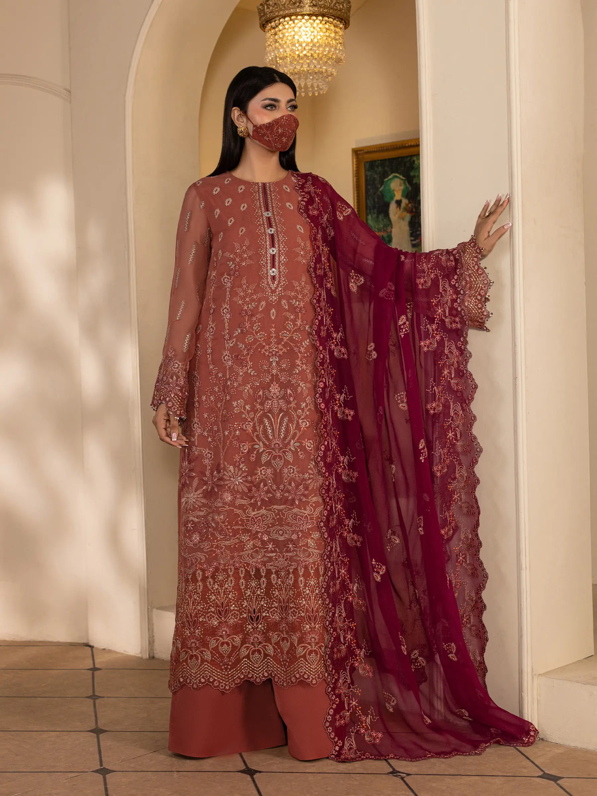 Gulrukh - 3 Piece Embroidered Chiffon Dress