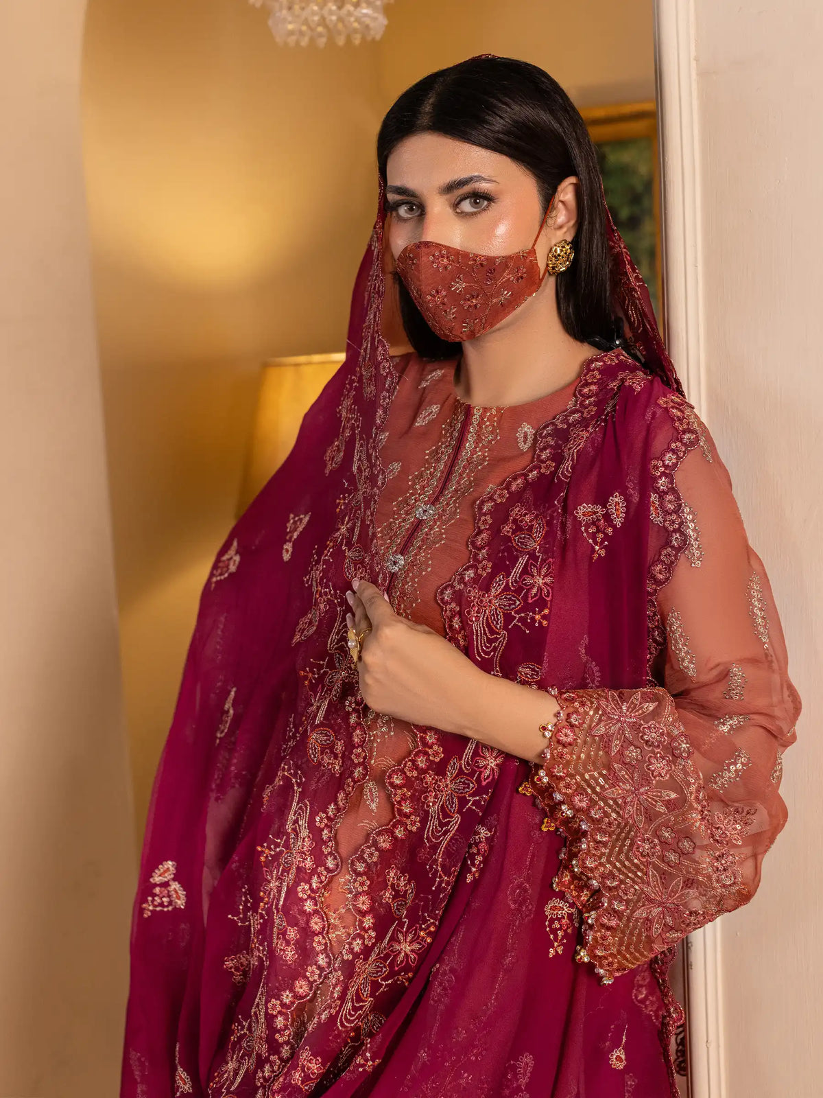 Gulrukh - 3 Piece Embroidered Chiffon Dress