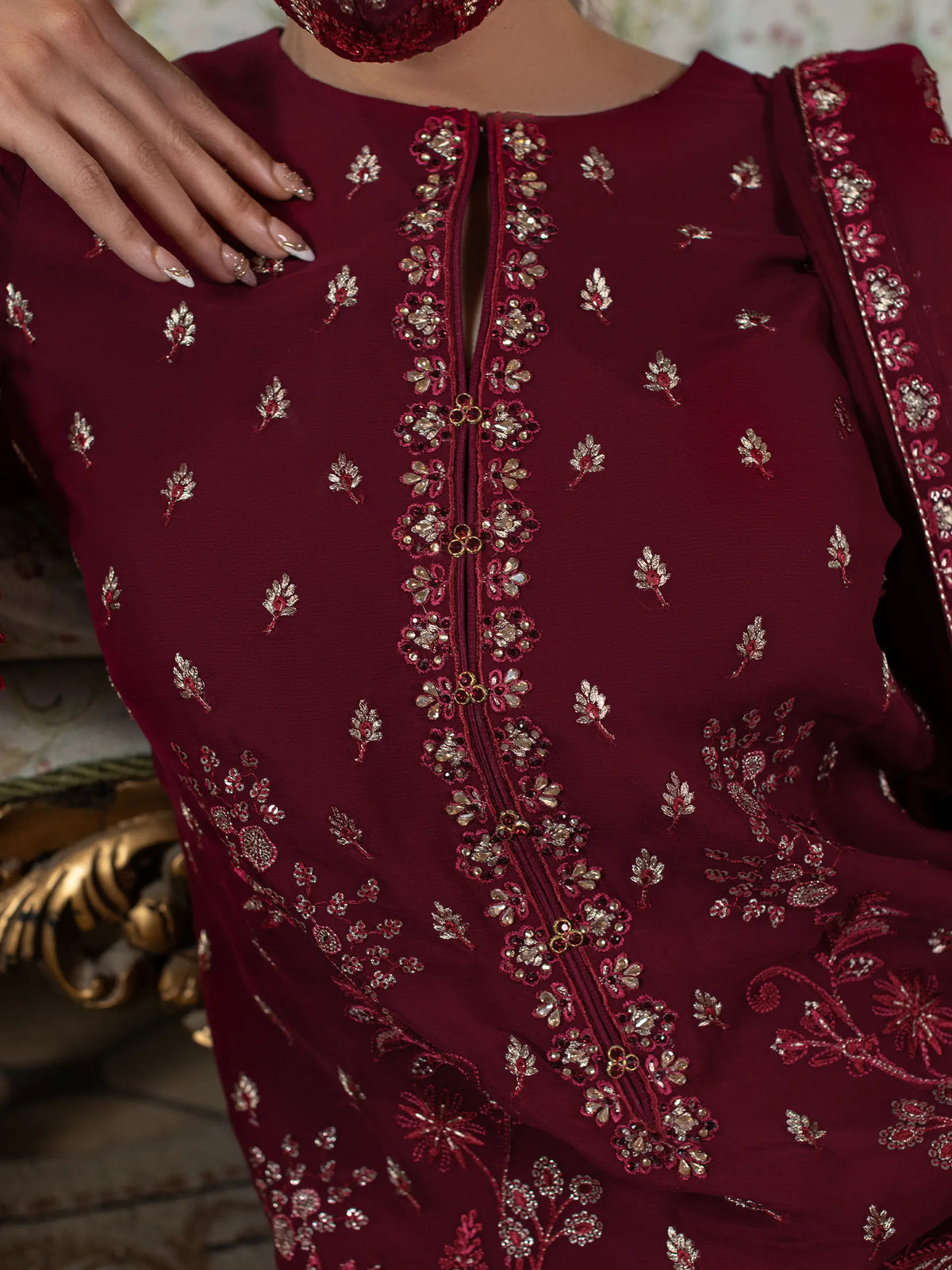 Mahira - 3 Piece Embroidered Chiffon Dress