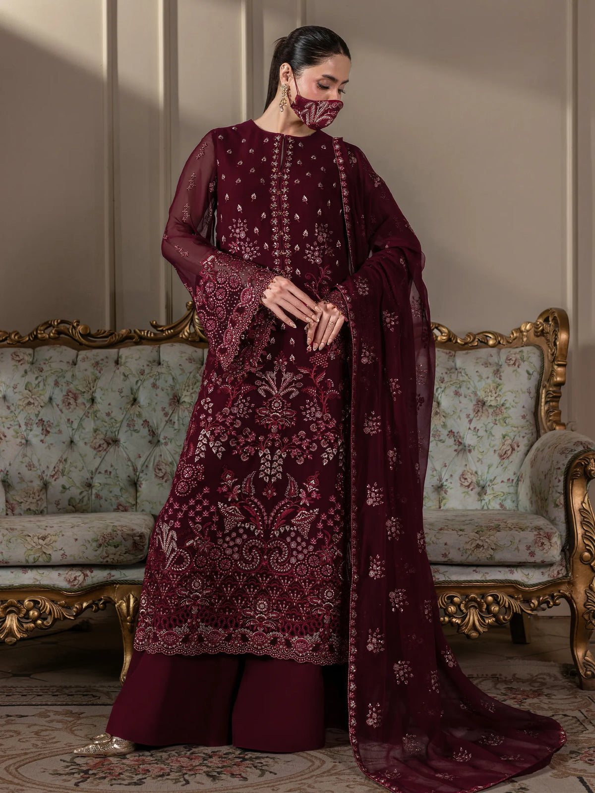 Mahira - 3 Piece Embroidered Chiffon Dress