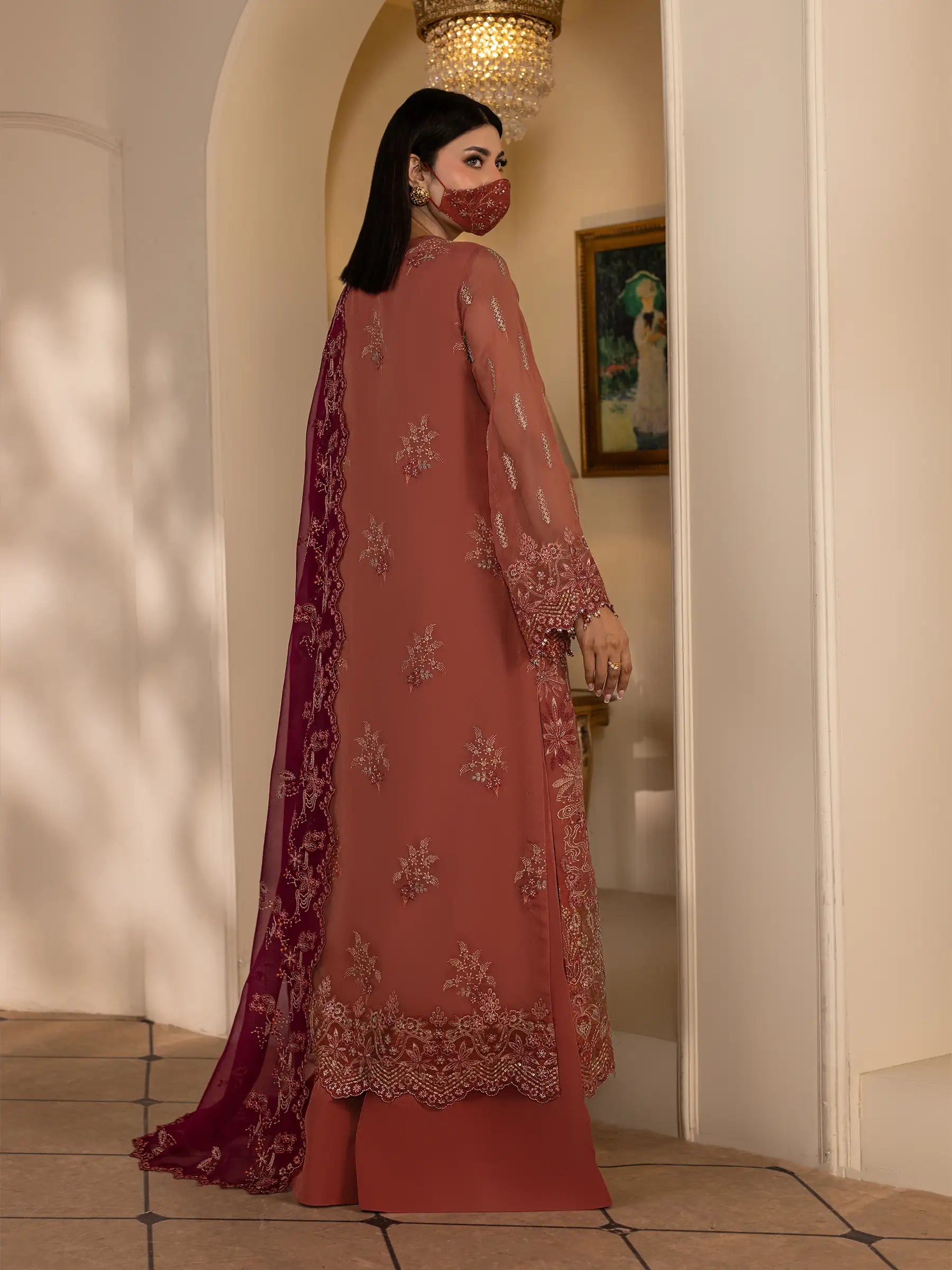 Gulrukh - 3 Piece Embroidered Chiffon Dress
