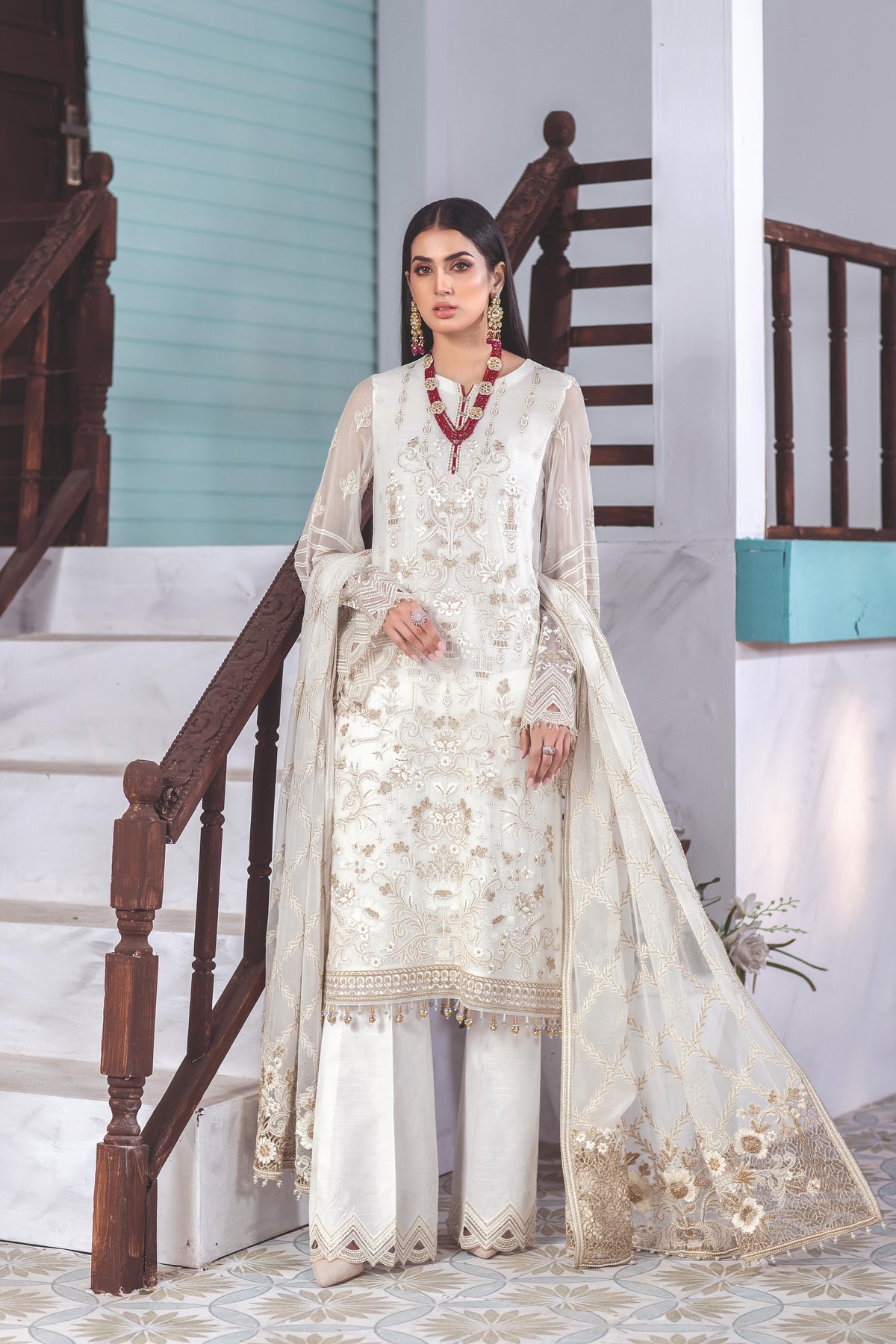 Ivoryelle – 3 Piece Embroidered Chiffon Dress