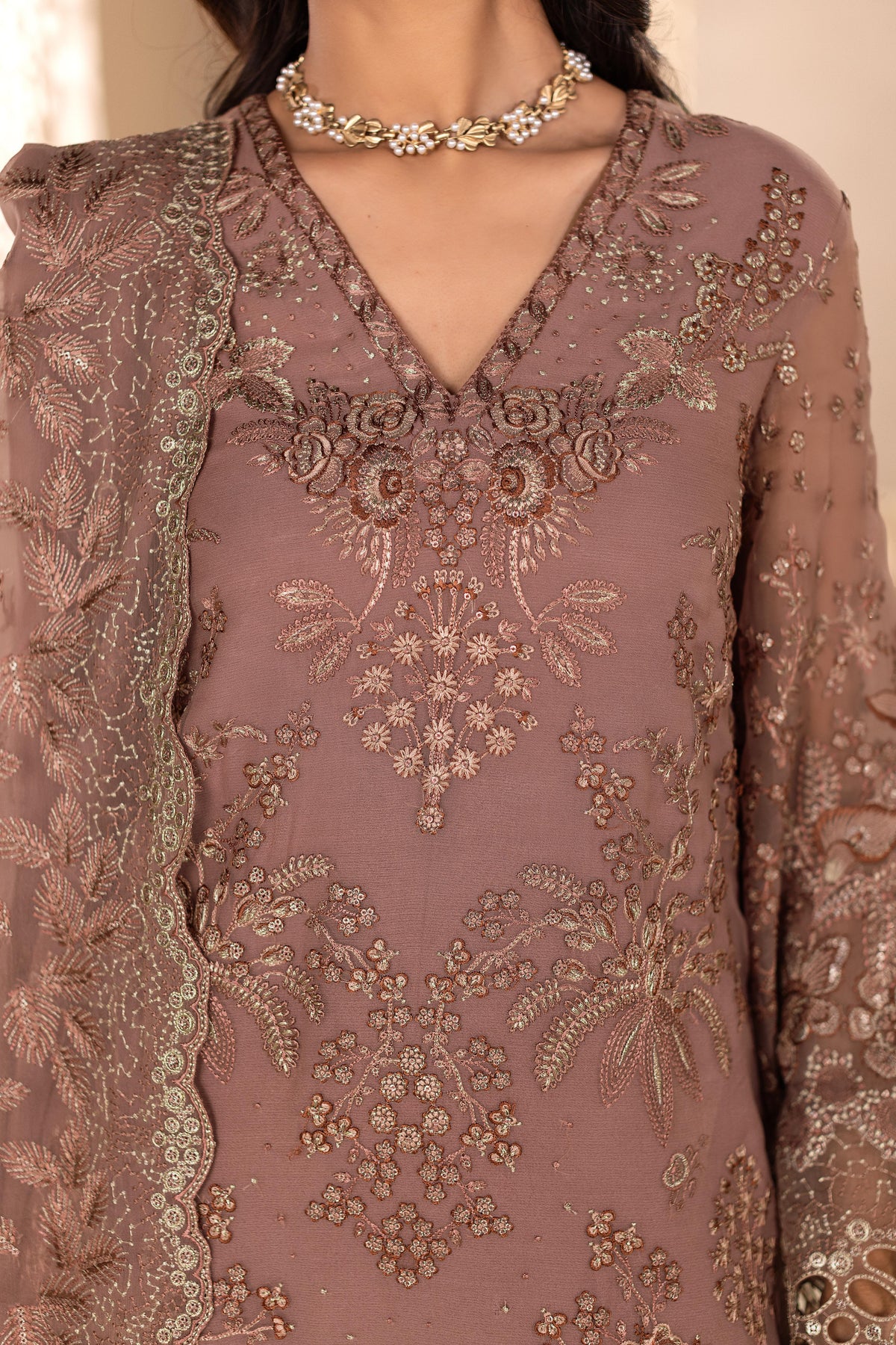 Mauvelle – 3 Piece Embroidered Chiffon Dress