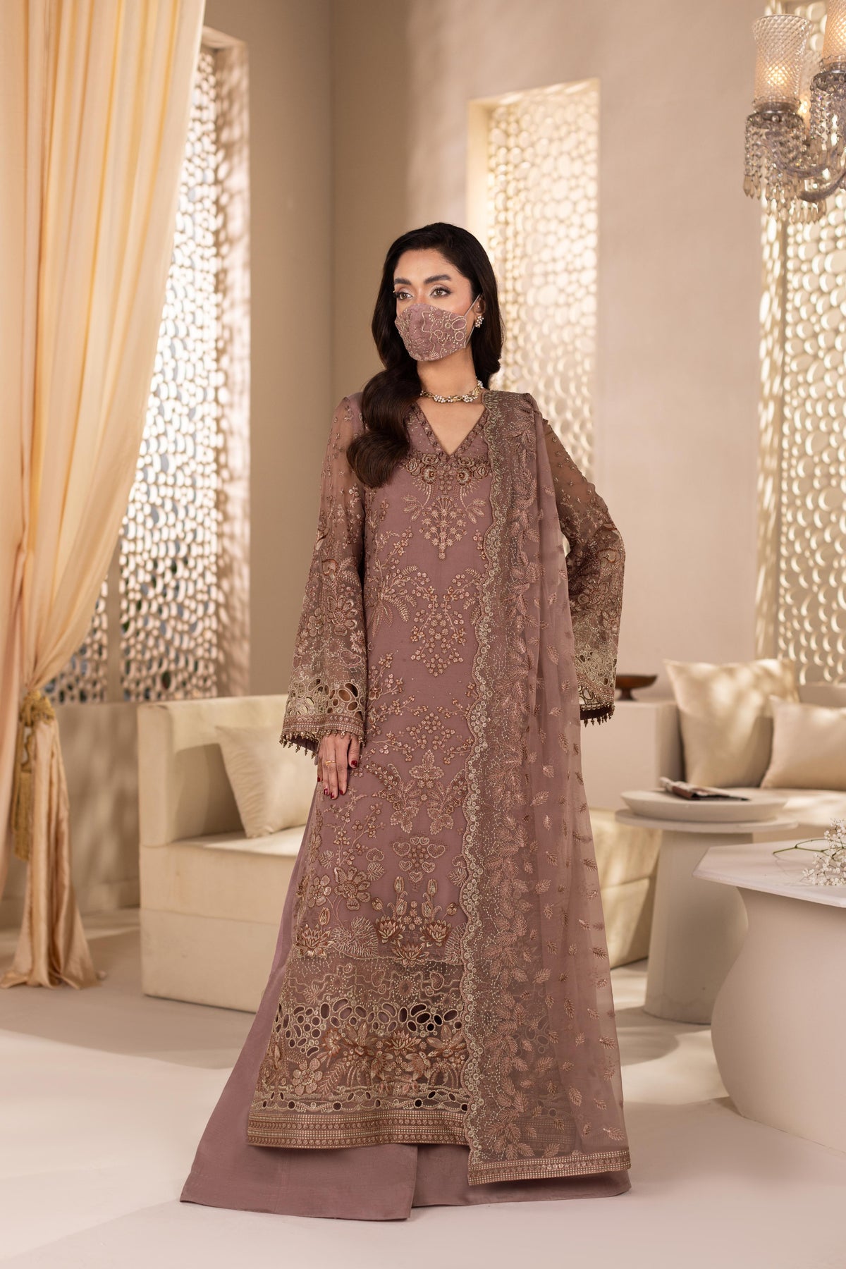 Mauvelle – 3 Piece Embroidered Chiffon Dress
