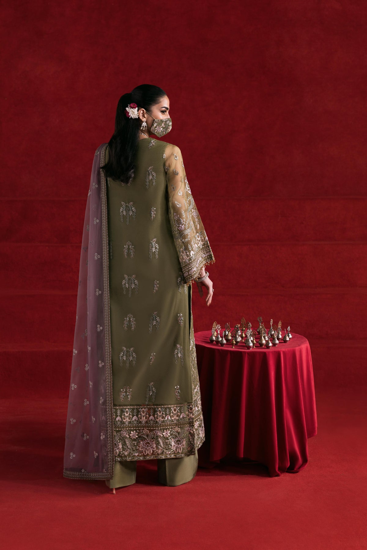 Olivine – 3 Piece Embroidered Chiffon Dress