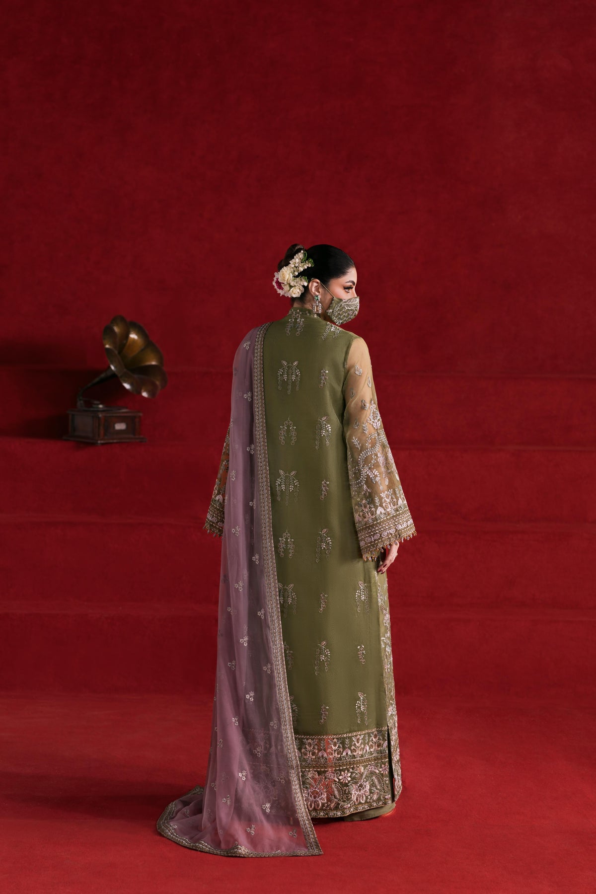 Olivine – 3 Piece Embroidered Chiffon Dress